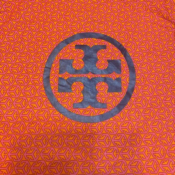 Vtg Tory Burch Logo Print Drawstring Dust Bag 14” x 14” Orange Shoe Purse Fabric - Picture 2 of 6